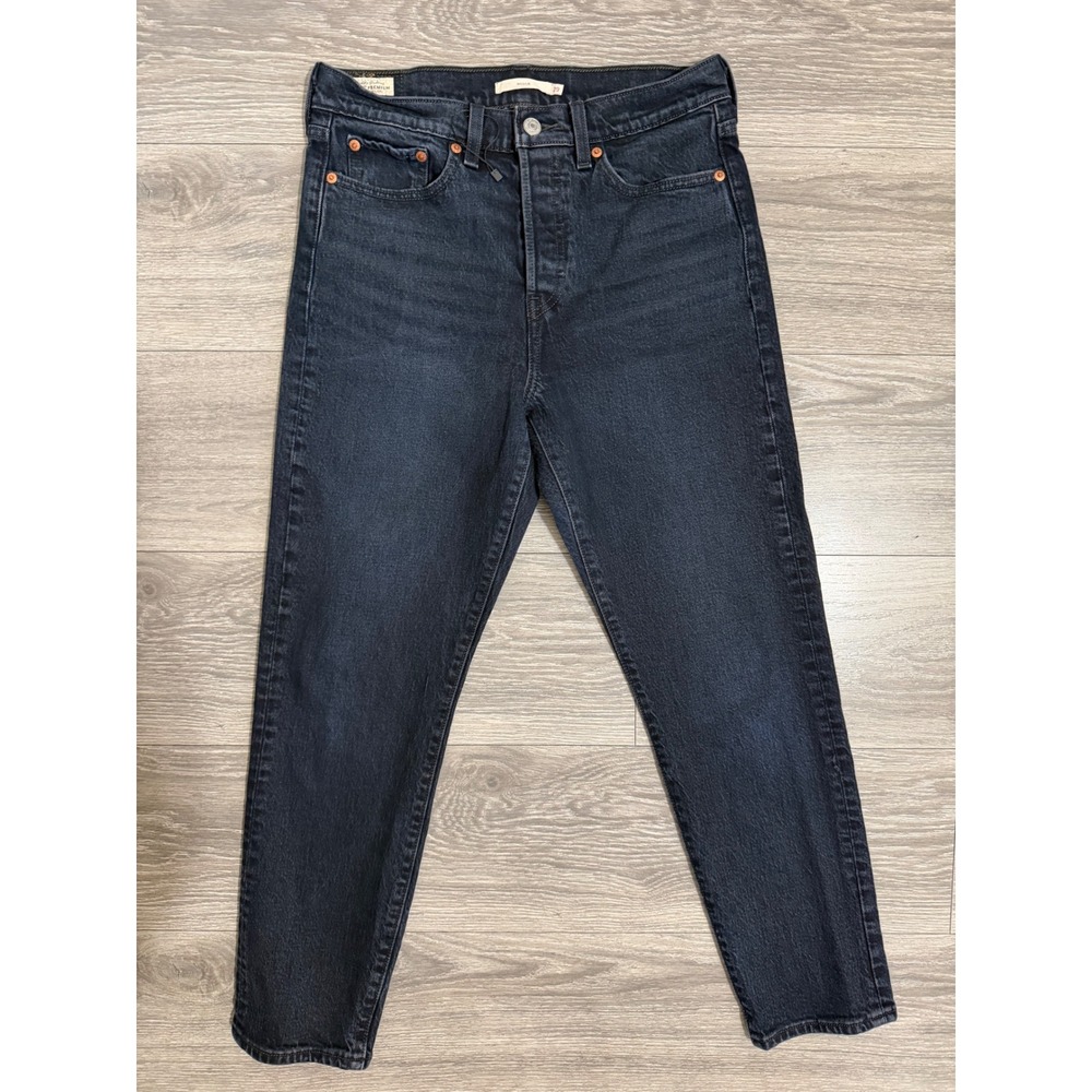 Levis Premium Wedgie Straight Jeans Womens 29 x 26 in Dark Wash Black High Rise